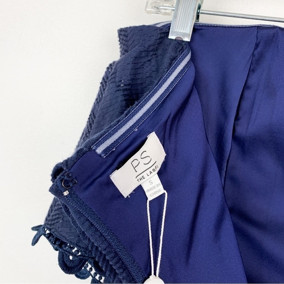 NWT PS The Label Navy Blue Scallop Hem Lace Strapless Dress Sz S - Picture 9 of 11